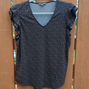 Adrianna Papell Short Sleeve V Neck Top Size L Multicolor